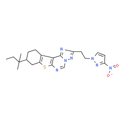 ChemSpider 2D Image | 9-(2-Methyl-2-butanyl)-2-[2-(3-nitro-1H-pyrazol-1-yl)ethyl]-8,9,10,11-tetrahydro[1]benzothieno[3,2-e][1,2,4]triazolo[1,5-c]pyrimidine | C21H25N7O2S