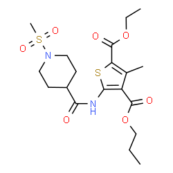 ChemSpider 2D Image | 2-Ethyl 4-propyl 3-methyl-5-({[1-(methylsulfonyl)-4-piperidinyl]carbonyl}amino)-2,4-thiophenedicarboxylate | C19H28N2O7S2