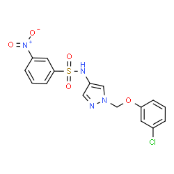 ChemSpider 2D Image | N-{1-[(3-Chlorophenoxy)methyl]-1H-pyrazol-4-yl}-3-nitrobenzenesulfonamide | C16H13ClN4O5S