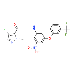 ChemSpider 2D Image | 4-Chloro-1-methyl-N-{3-nitro-5-[3-(trifluoromethyl)phenoxy]phenyl}-1H-pyrazole-5-carboxamide | C18H12ClF3N4O4