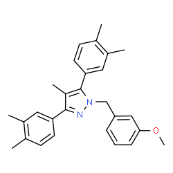 ChemSpider 2D Image | 3,5-Bis(3,4-dimethylphenyl)-1-(3-methoxybenzyl)-4-methyl-1H-pyrazole | C28H30N2O