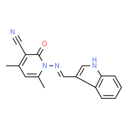 ChemSpider 2D Image | 1-[(E)-(1H-Indol-3-ylmethylene)amino]-4,6-dimethyl-2-oxo-1,2-dihydro-3-pyridinecarbonitrile | C17H14N4O