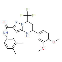 ChemSpider 2D Image | 5-(3,4-Dimethoxyphenyl)-N-(3,4-dimethylphenyl)-7-(trifluoromethyl)-4,5,6,7-tetrahydropyrazolo[1,5-a]pyrimidine-2-carboxamide | C24H25F3N4O3