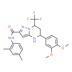 ChemSpider 2D Image | 5-(3,4-Dimethoxyphenyl)-N-(2,4-dimethylphenyl)-7-(trifluoromethyl)-4,5,6,7-tetrahydropyrazolo[1,5-a]pyrimidine-2-carboxamide | C24H25F3N4O3