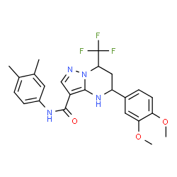 ChemSpider 2D Image | 5-(3,4-Dimethoxyphenyl)-N-(3,4-dimethylphenyl)-7-(trifluoromethyl)-4,5,6,7-tetrahydropyrazolo[1,5-a]pyrimidine-3-carboxamide | C24H25F3N4O3