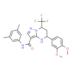 ChemSpider 2D Image | 5-(3,4-Dimethoxyphenyl)-N-(3,5-dimethylphenyl)-7-(trifluoromethyl)-4,5,6,7-tetrahydropyrazolo[1,5-a]pyrimidine-3-carboxamide | C24H25F3N4O3