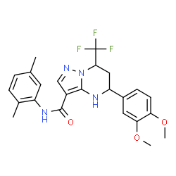 ChemSpider 2D Image | 5-(3,4-Dimethoxyphenyl)-N-(2,5-dimethylphenyl)-7-(trifluoromethyl)-4,5,6,7-tetrahydropyrazolo[1,5-a]pyrimidine-3-carboxamide | C24H25F3N4O3