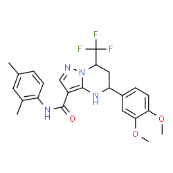 ChemSpider 2D Image | 5-(3,4-Dimethoxyphenyl)-N-(2,4-dimethylphenyl)-7-(trifluoromethyl)-4,5,6,7-tetrahydropyrazolo[1,5-a]pyrimidine-3-carboxamide | C24H25F3N4O3