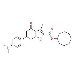 ChemSpider 2D Image | Cyclooctyl 6-[4-(dimethylamino)phenyl]-3-methyl-4-oxo-4,5,6,7-tetrahydro-1H-indole-2-carboxylate | C26H34N2O3