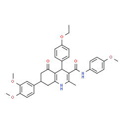 ChemSpider 2D Image | 7-(3,4-Dimethoxyphenyl)-4-(4-ethoxyphenyl)-N-(4-methoxyphenyl)-2-methyl-5-oxo-1,4,5,6,7,8-hexahydro-3-quinolinecarboxamide | C34H36N2O6