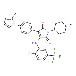 ChemSpider 2D Image | 3-{[2-Chloro-5-(trifluoromethyl)phenyl]amino}-4-[4-(2,5-dimethyl-1H-pyrrol-1-yl)phenyl]-1-(1-methyl-4-piperidinyl)-1H-pyrrole-2,5-dione | C29H28ClF3N4O2