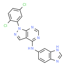 ChemSpider 2D Image | N-(1H-Benzimidazol-6-yl)-1-(2,5-dichlorophenyl)-1H-pyrazolo[3,4-d]pyrimidin-4-amine | C18H11Cl2N7