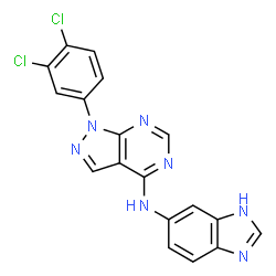 ChemSpider 2D Image | N-(1H-Benzimidazol-6-yl)-1-(3,4-dichlorophenyl)-1H-pyrazolo[3,4-d]pyrimidin-4-amine | C18H11Cl2N7