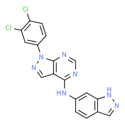 ChemSpider 2D Image | 1-(3,4-Dichlorophenyl)-N-(1H-indazol-6-yl)-1H-pyrazolo[3,4-d]pyrimidin-4-amine | C18H11Cl2N7