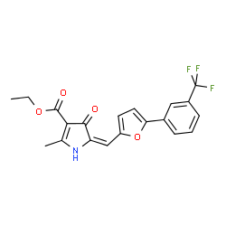 ChemSpider 2D Image | Ethyl (5E)-2-methyl-4-oxo-5-({5-[3-(trifluoromethyl)phenyl]-2-furyl}methylene)-4,5-dihydro-1H-pyrrole-3-carboxylate | C20H16F3NO4