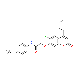ChemSpider 2D Image | 2-[(4-Butyl-6-chloro-2-oxo-2H-chromen-7-yl)oxy]-N-[4-(trifluoromethoxy)phenyl]acetamide | C22H19ClF3NO5