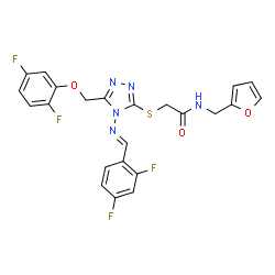 ChemSpider 2D Image | 2-({4-[(E)-(2,4-Difluorobenzylidene)amino]-5-[(2,5-difluorophenoxy)methyl]-4H-1,2,4-triazol-3-yl}sulfanyl)-N-(2-furylmethyl)acetamide | C23H17F4N5O3S