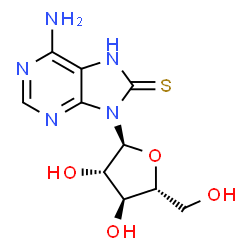ChemSpider 2D Image | 6-Amino-9-(alpha-D-arabinofuranosyl)-7,9-dihydro-8H-purine-8-thione | C10H13N5O4S