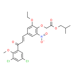 ChemSpider 2D Image | Isobutyl {4-[(1E)-3-(3,5-dichloro-2-methoxyphenyl)-3-oxo-1-propen-1-yl]-2-ethoxy-6-nitrophenoxy}acetate | C24H25Cl2NO8