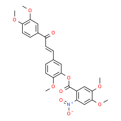 ChemSpider 2D Image | 5-[(1E)-3-(3,4-Dimethoxyphenyl)-3-oxo-1-propen-1-yl]-2-methoxyphenyl 4,5-dimethoxy-2-nitrobenzoate | C27H25NO10