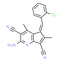 ChemSpider 2D Image | (5Z)-2-Amino-5-(2-chlorobenzylidene)-4,6-dimethyl-5H-cyclopenta[b]pyridine-3,7-dicarbonitrile | C19H13ClN4