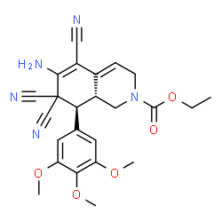 ChemSpider 2D Image | Ethyl (8S,8aR)-6-amino-5,7,7-tricyano-8-(3,4,5-trimethoxyphenyl)-3,7,8,8a-tetrahydro-2(1H)-isoquinolinecarboxylate | C24H25N5O5