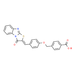 ChemSpider 2D Image | 4-({4-[(Z)-(3-Oxo[1,3]thiazolo[3,2-a]benzimidazol-2(3H)-ylidene)methyl]phenoxy}methyl)benzoic acid | C24H16N2O4S
