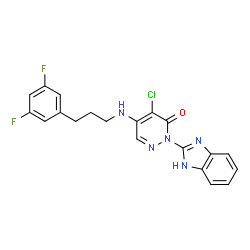 ChemSpider 2D Image | 2-(1H-Benzimidazol-2-yl)-4-chloro-5-{[3-(3,5-difluorophenyl)propyl]amino}-3(2H)-pyridazinone | C20H16ClF2N5O