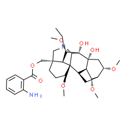 ChemSpider 2D Image | [(6beta,14beta,16beta)-20-Ethyl-7,8-dihydroxy-1,6,14,16-tetramethoxyaconitan-4-yl]methyl 2-aminobenzoate | C32H46N2O8