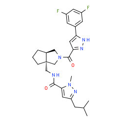 ChemSpider 2D Image | N-{[(3aS,6aR)-2-{[5-(3,5-Difluorophenyl)-1H-pyrazol-3-yl]carbonyl}hexahydrocyclopenta[c]pyrrol-3a(1H)-yl]methyl}-3-isobutyl-1-methyl-1H-pyrazole-5-carboxamide | C27H32F2N6O2