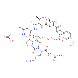 ChemSpider 2D Image | 1-({(4R,7S,16R)-7-(2-Amino-2-oxoethyl)-13-[(2S)-2-butanyl]-16-(4-ethoxybenzyl)-10-[(1R)-1-hydroxyethyl]-6,9,12,15,18-pentaoxo-1,2-dithia-5,8,11,14,17-pentaazacycloicosan-4-yl}carbonyl)-L-prolyl-L-orni
thylglycinamide acetate (1:1) | C45H71N11O14S2