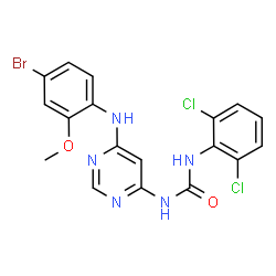 ChemSpider 2D Image | 1-{6-[(4-Bromo-2-methoxyphenyl)amino]-4-pyrimidinyl}-3-(2,6-dichlorophenyl)urea | C18H14BrCl2N5O2