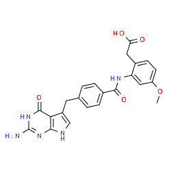 ChemSpider 2D Image | [2-({4-[(2-Amino-4-oxo-4,7-dihydro-3H-pyrrolo[2,3-d]pyrimidin-5-yl)methyl]benzoyl}amino)-4-methoxyphenyl]acetic acid | C23H21N5O5