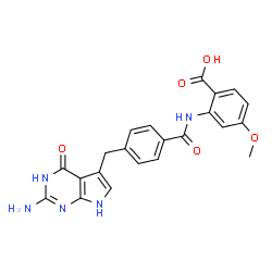 ChemSpider 2D Image | 2-({4-[(2-Amino-4-oxo-4,7-dihydro-3H-pyrrolo[2,3-d]pyrimidin-5-yl)methyl]benzoyl}amino)-4-methoxybenzoic acid | C22H19N5O5
