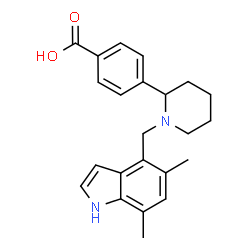 ChemSpider 2D Image | 4-{1-[(5,7-Dimethyl-1H-indol-4-yl)methyl]-2-piperidinyl}benzoic acid | C23H26N2O2