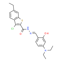 ChemSpider 2D Image | 3-Chloro-N'-{(E)-[4-(diethylamino)-2-hydroxyphenyl]methylene}-6-ethyl-1-benzothiophene-2-carbohydrazide | C22H24ClN3O2S