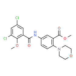 ChemSpider 2D Image | Methyl 5-[(3,5-dichloro-2-methoxybenzoyl)amino]-2-(4-morpholinyl)benzoate | C20H20Cl2N2O5