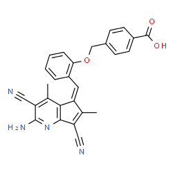 ChemSpider 2D Image | 4-({2-[(Z)-(2-Amino-3,7-dicyano-4,6-dimethyl-5H-cyclopenta[b]pyridin-5-ylidene)methyl]phenoxy}methyl)benzoic acid | C27H20N4O3