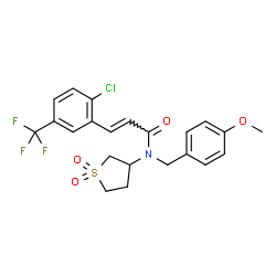ChemSpider 2D Image | (2E)-3-[2-Chloro-5-(trifluoromethyl)phenyl]-N-(1,1-dioxidotetrahydro-3-thiophenyl)-N-(4-methoxybenzyl)acrylamide | C22H21ClF3NO4S