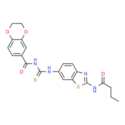 ChemSpider 2D Image | N-{[2-(Butyrylamino)-1,3-benzothiazol-6-yl]carbamothioyl}-2,3-dihydro-1,4-benzodioxine-6-carboxamide | C21H20N4O4S2
