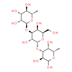 ChemSpider 2D Image | 6-Deoxy-alpha-L-mannopyranosyl-(1->3)-alpha-D-galactopyranosyl-(1->3)-6-deoxy-L-galactopyranose | C18H32O14