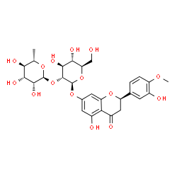 ChemSpider 2D Image | (2R)-5-Hydroxy-2-(3-hydroxy-4-methoxyphenyl)-4-oxo-3,4-dihydro-2H-chromen-7-yl 2-O-(6-deoxy-alpha-L-mannopyranosyl)-beta-D-glucopyranoside | C28H34O15