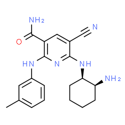 ChemSpider 2D Image | 6-{[(1R,2S)-2-Aminocyclohexyl]amino}-5-cyano-2-[(3-methylphenyl)amino]nicotinamide | C20H24N6O