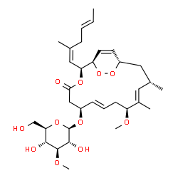 ChemSpider 2D Image | (1R,2S,6S,7E,10S,11E,13S,15S)-10-Methoxy-11,13-dimethyl-2-[(1Z,4E)-2-methyl-1,4-hexadien-1-yl]-4-oxo-3,16,17-trioxabicyclo[13.2.2]nonadeca-7,11,18-trien-6-yl 3-O-methyl-beta-D-glucopyranoside | C33H50O11