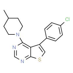 ChemSpider 2D Image | 5-(4-Chlorophenyl)-4-(4-methyl-1-piperidinyl)thieno[2,3-d]pyrimidine | C18H18ClN3S