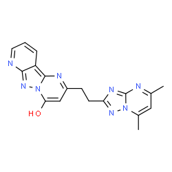 ChemSpider 2D Image | 2-[2-(5,7-Dimethyl[1,2,4]triazolo[1,5-a]pyrimidin-2-yl)ethyl]pyrido[2',3':3,4]pyrazolo[1,5-a]pyrimidin-4-ol | C18H16N8O