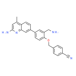ChemSpider 2D Image | 4-{[2-(Aminomethyl)-4-(2-amino-4-methyl-7-quinolinyl)phenoxy]methyl}benzonitrile | C25H22N4O