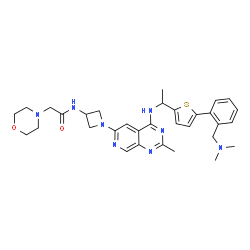 ChemSpider 2D Image | N-[1-(4-{[1-(5-{2-[(Dimethylamino)methyl]phenyl}-2-thienyl)ethyl]amino}-2-methylpyrido[3,4-d]pyrimidin-6-yl)-3-azetidinyl]-2-(4-morpholinyl)acetamide | C32H40N8O2S