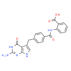 ChemSpider 2D Image | 2-({4-[(2-Amino-4-oxo-4,7-dihydro-3H-pyrrolo[2,3-d]pyrimidin-5-yl)methyl]benzoyl}amino)benzoic acid | C21H17N5O4