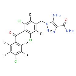 ChemSpider 2D Image | 5-Amino-1-{[3,5-dichloro-4-{[4-chloro(~2~H_4_)phenyl]carbonyl}(~2~H_2_)phenyl]methyl}-1H-1,2,3-triazole-4-carboxamide | C17H6D6Cl3N5O2
